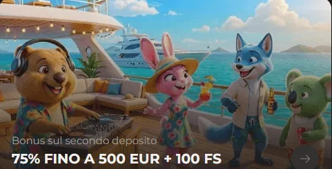 Bonus sul secondo deposito 75 fino a 500 euro 100 fs